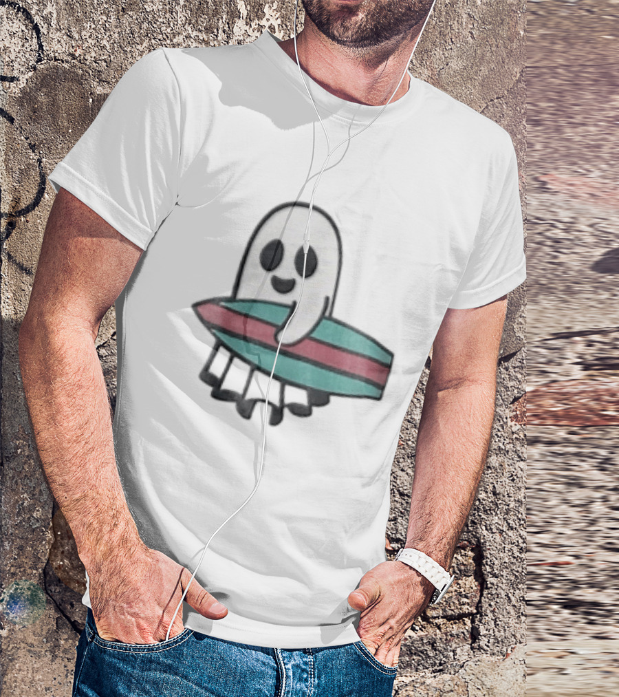 Ghost Holding Surfboard Cartoon Fun Cute Spooky Beach Vibes T-Shirt