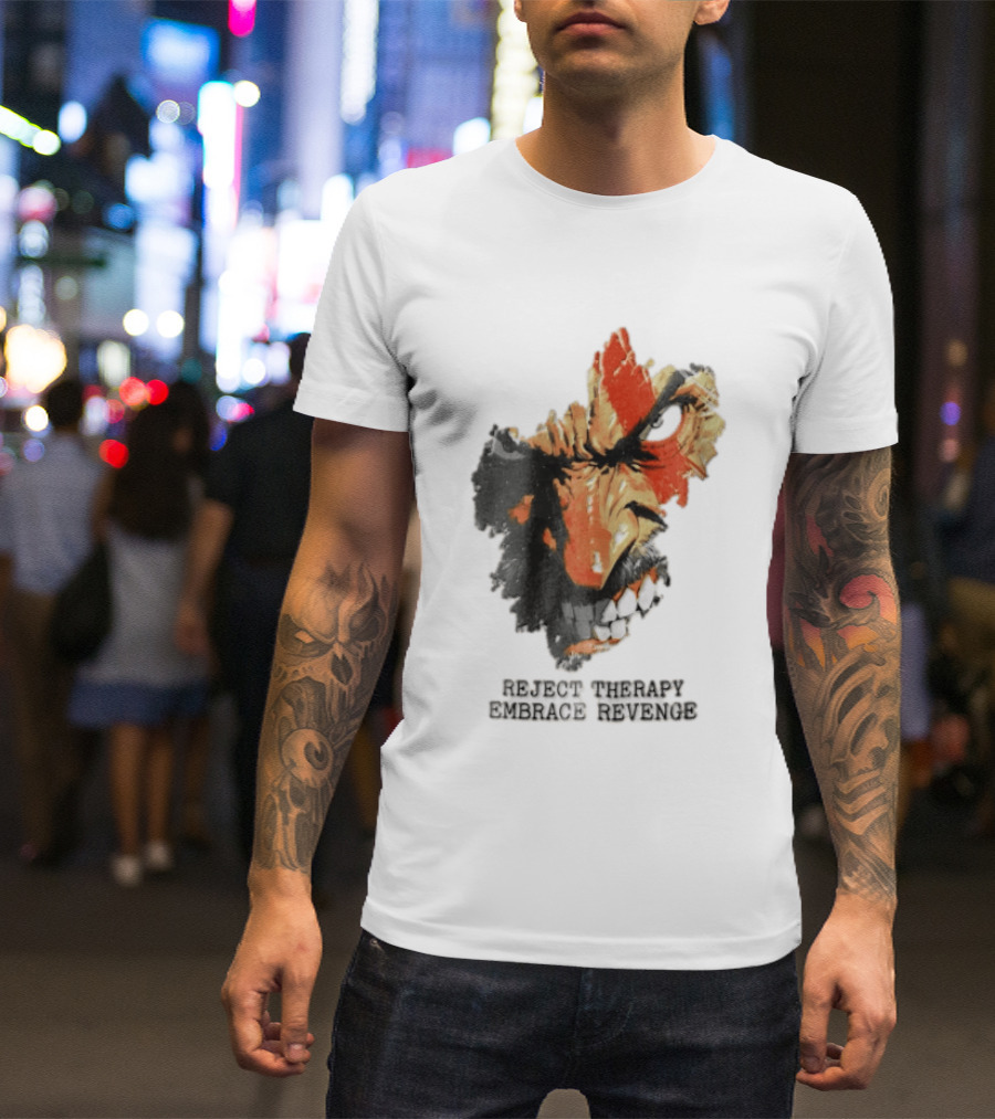 Reject Therapy Embrace Revenge Kratos Angry Bearded Man Red Tattoo God Of War T-Shirt