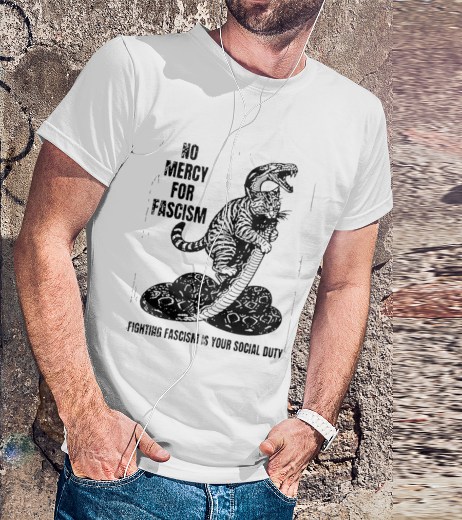 No Mercy For Fascism Dinosaur Snake Fighting Fascism Is Your Social Duty T-Shirt