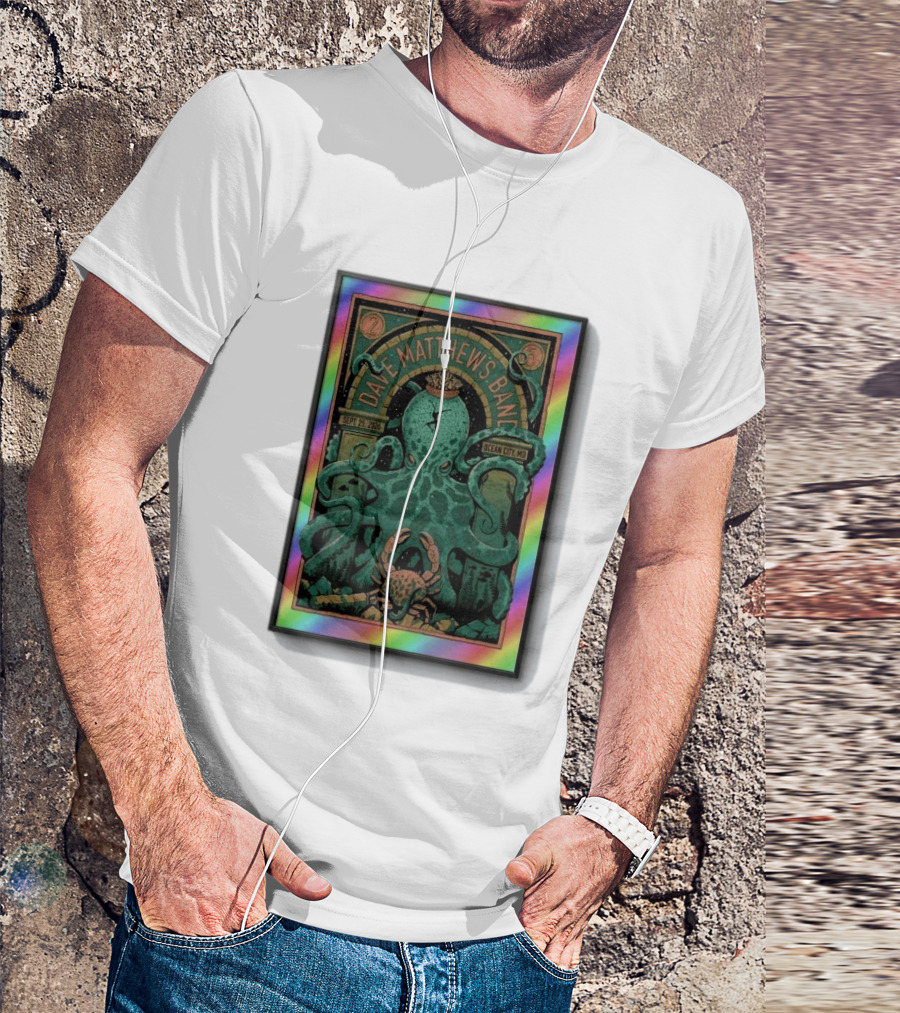 Dave Matthews Band Sept 25 2026 Ocean City MD Octopus And Crab Rainbow Border T-Shirt