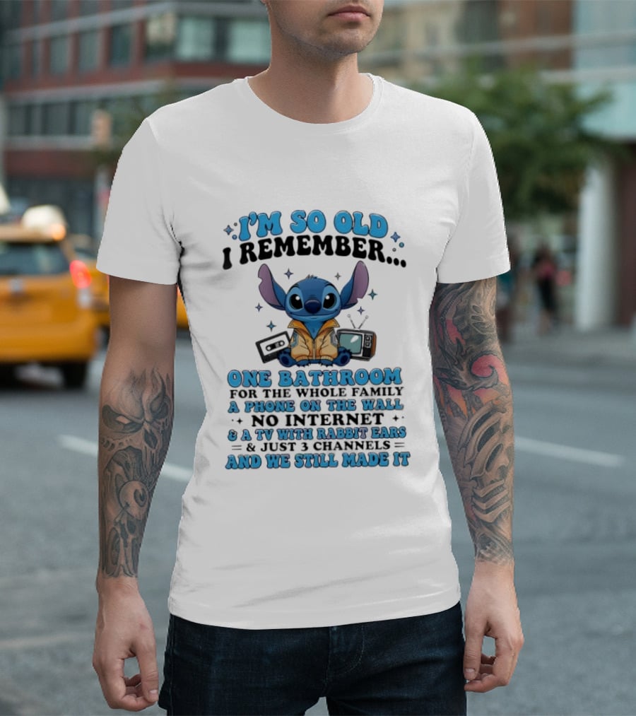 I'm So Old I Remember Stitch Nostalgia No Internet One Bathroom Phone On The Wall TV With Rabbit Ears T-Shirt