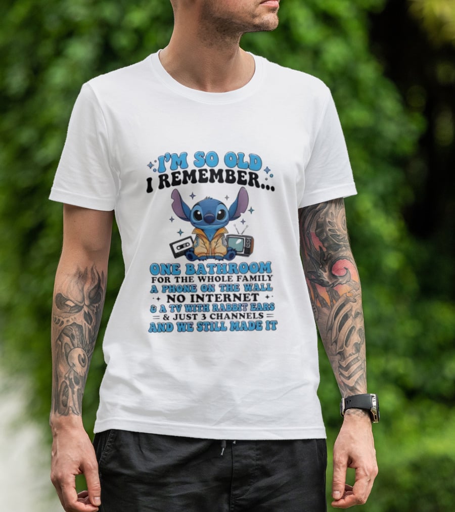 I'm So Old I Remember Stitch Nostalgia No Internet One Bathroom Phone On The Wall TV With Rabbit Ears T-Shirt