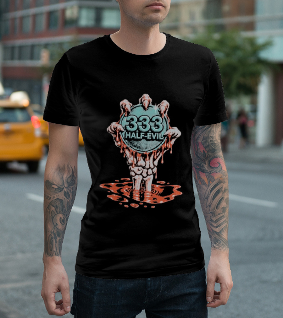 333 Half Evil Skeleton Hands Bloody Coin T-Shirt