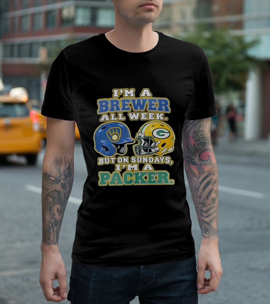 I'm A Brewer All Week But On Sundays I'm A Packer Helmet T-Shirt