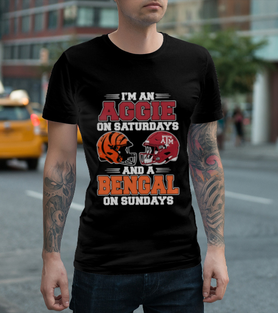 I'm An Aggie On Saturdays And A Bengal On Sundays With Helmet Logos T-Shirt