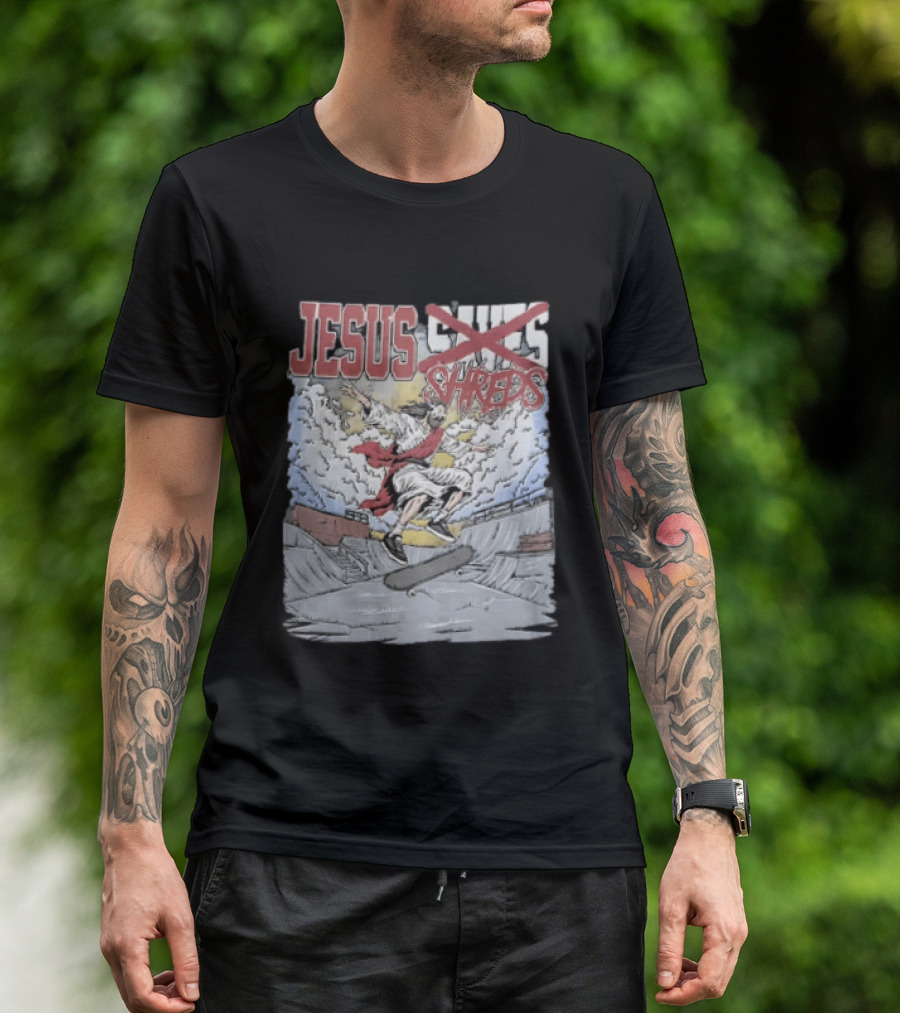 Jesus Shreds Skateboarding Ramp Savior Extreme Sports T-Shirt