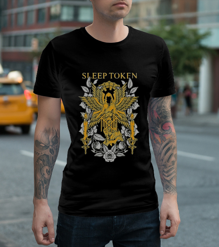 Sleep Token Angelic Golden Ascendant With Candles And Roses T-Shirt