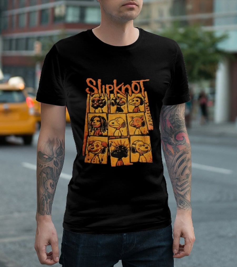 Slipknot Characters In Panels With Numbers And Cartoon Faces T-Shirt