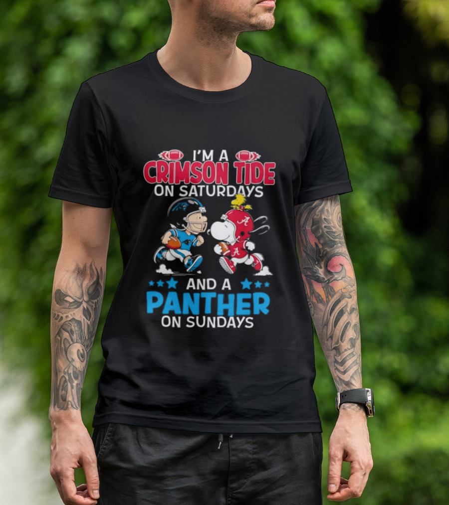 I'm A Crimson Tide On Saturdays And A Panther On Sundays Snoopy And Charlie Brown T-Shirt