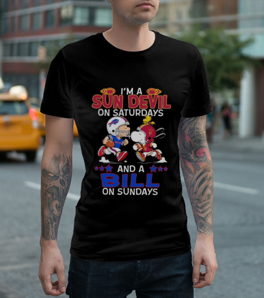 I'm A Sun Devil On Saturdays And A Bill On Sundays Football Fans Snoopy Charlie Brown T-Shirt