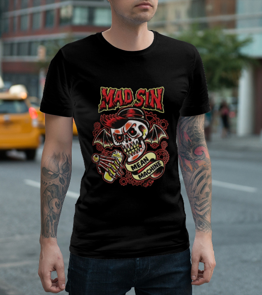 Mad Sin Mean Machine Skull Skeleton Beer T-Shirt