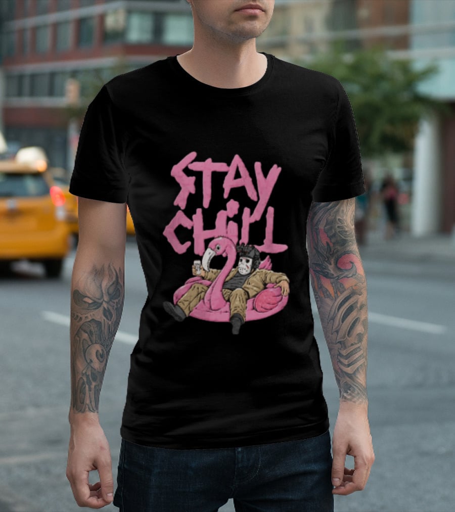 Stay Chill Jason Voorhees Energy Drink Pink Flamingo Float T-Shirt