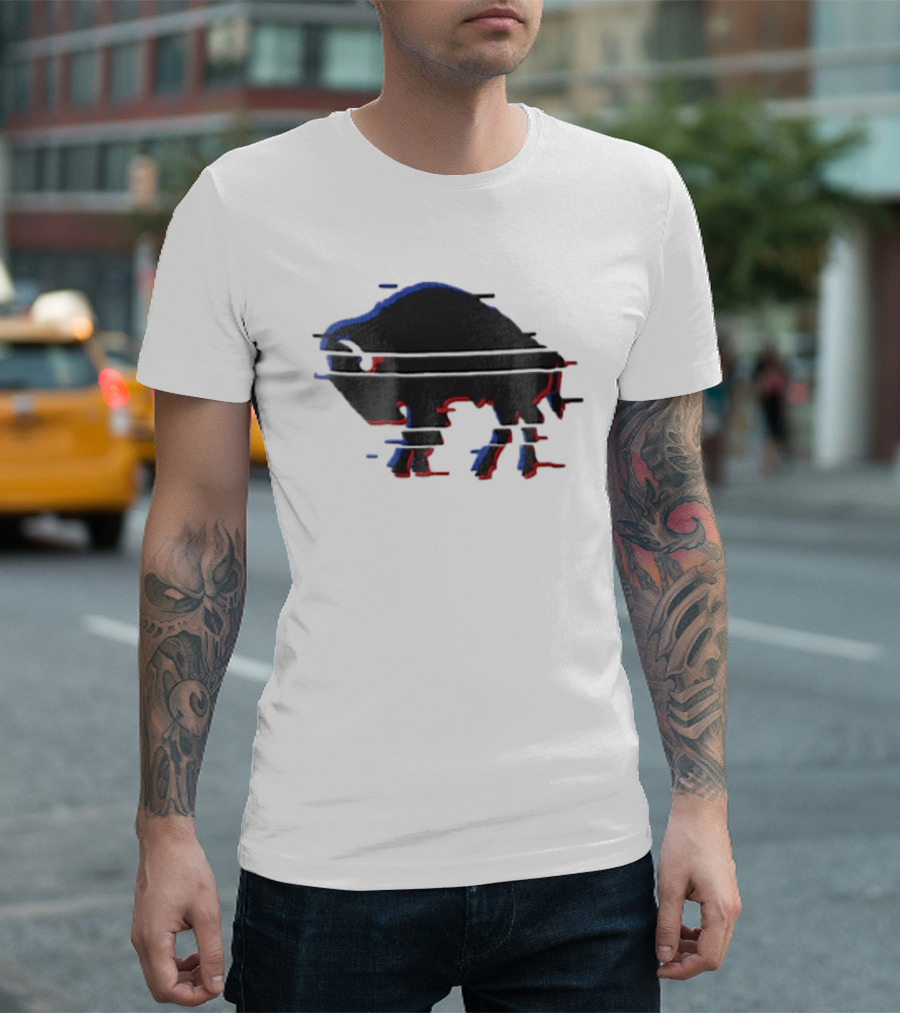 Buffalo Glitch Effect Blue Red Overlay Optical Illusion T-Shirt