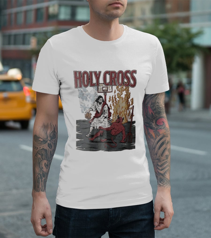 Holy Cross Basketball Player Versus Devil Duel T-Shirt