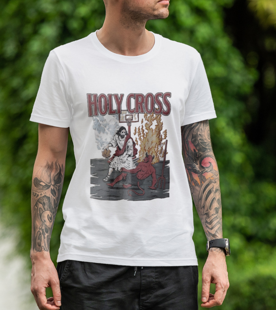 Holy Cross Basketball Player Versus Devil Duel T-Shirt