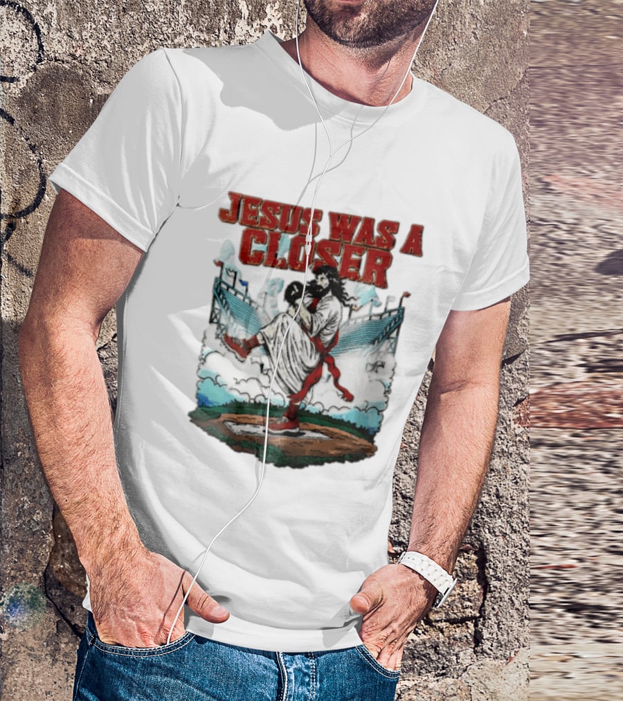 Jesus Was A Closer Baseball Pitcher Heavenly Stadium Scene T-Shirt