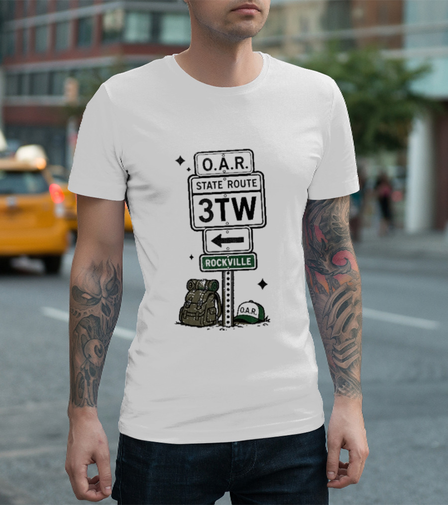 O.A.R. State Route 3TW Rockville Road Sign Backpack Adventure T-Shirt