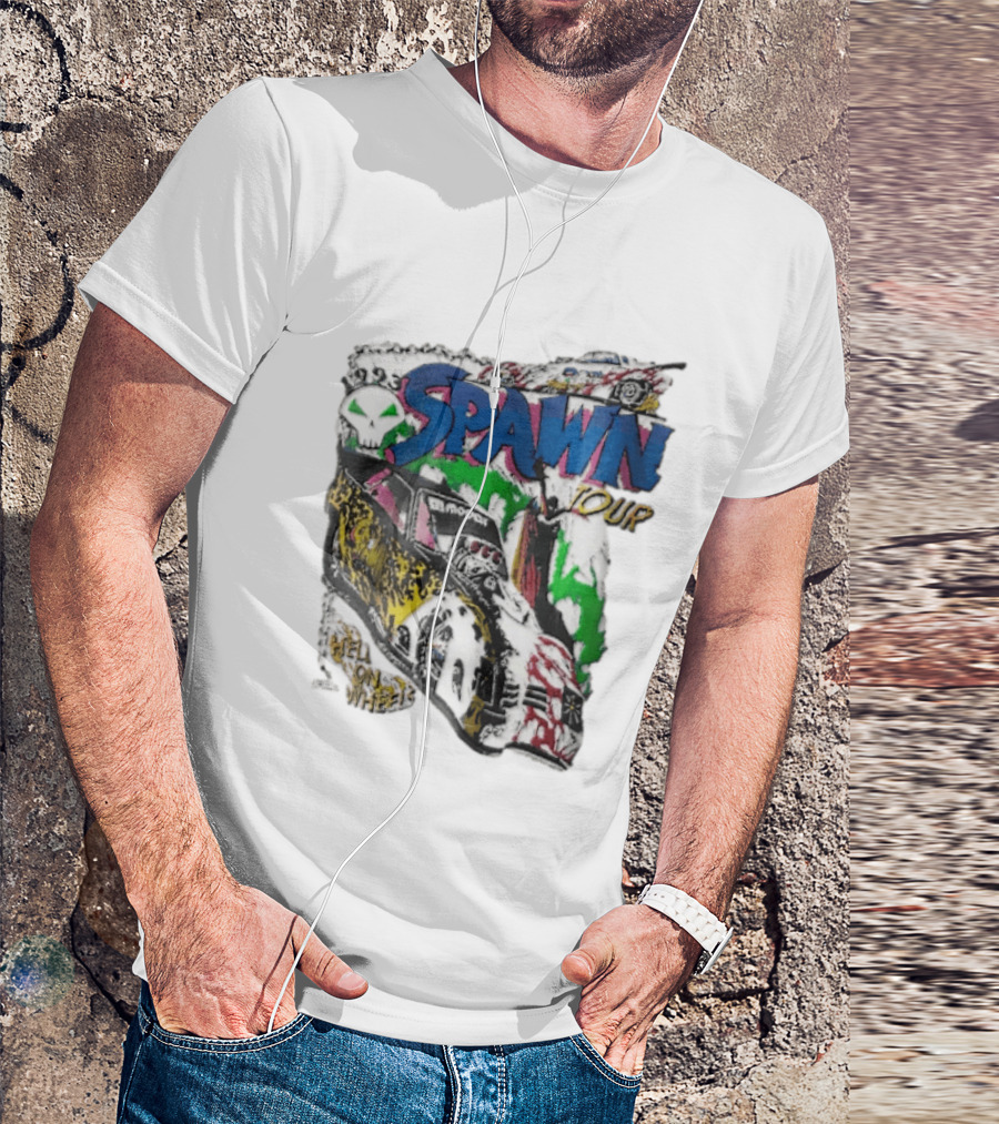 Spawn Tour Hell On Wheels Racing Car Skull Motif T-Shirt