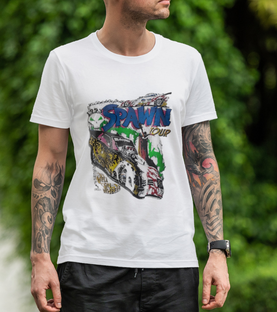 Spawn Tour Hell On Wheels Racing Car Skull Motif T-Shirt
