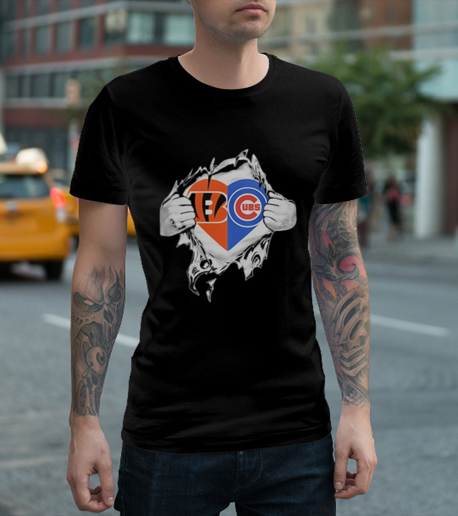 Bengals Cubs Split Heart Tattered T-Shirt