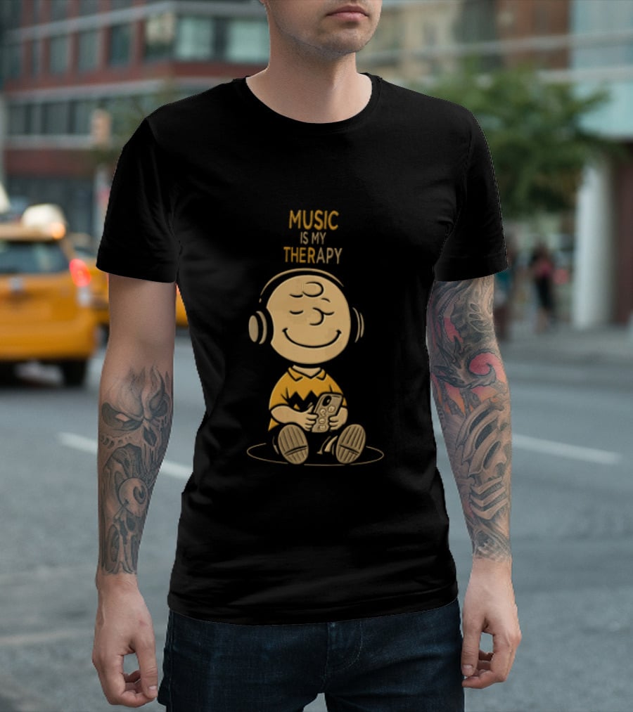 Charlie Brown Listening To Music Is My Therapy T-Shirt