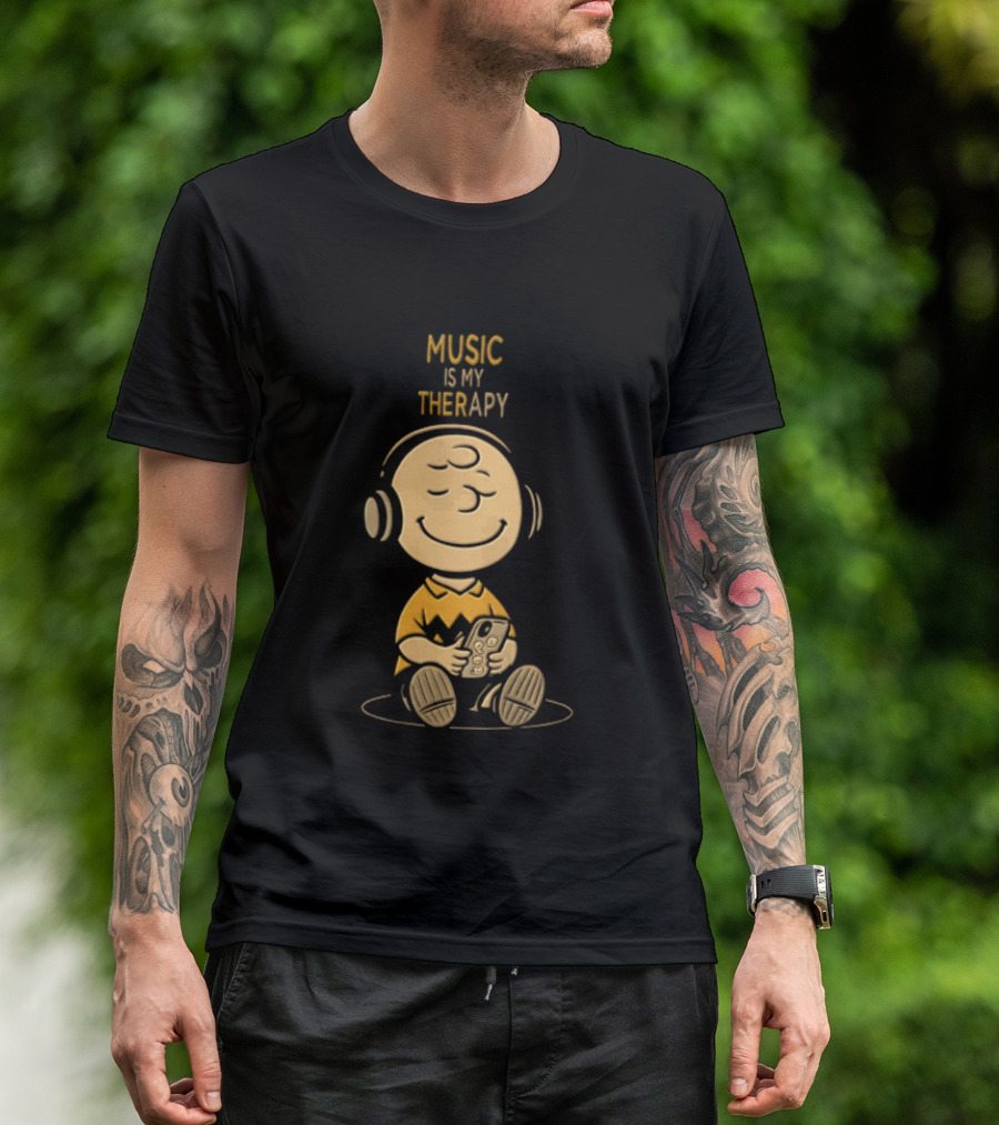 Charlie Brown Listening To Music Is My Therapy T-Shirt