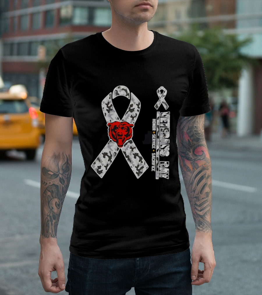 Chicago Bears Veterans Day 2026 Honor Service Sacrifice Camo Ribbon T-Shirt