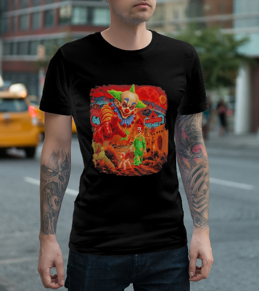 Creepy Clown Route 66 Albuquerque New Mexico Halloween Red Sky 2026 T-Shirt