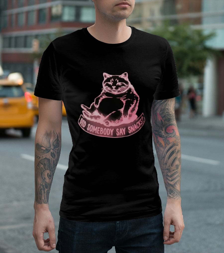 Did Somebody Say Snacks Fat Cat Neon Sitting T-Shirt