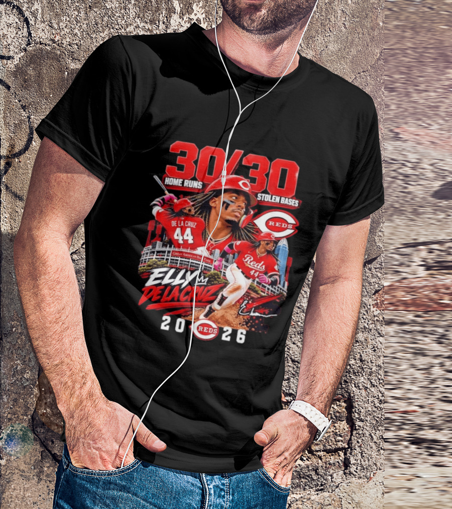 30 30 Home Runs Stolen Bases Elly De La Cruz Cincinnati Reds 44 Great American Ball Park 2026 T-Shirt