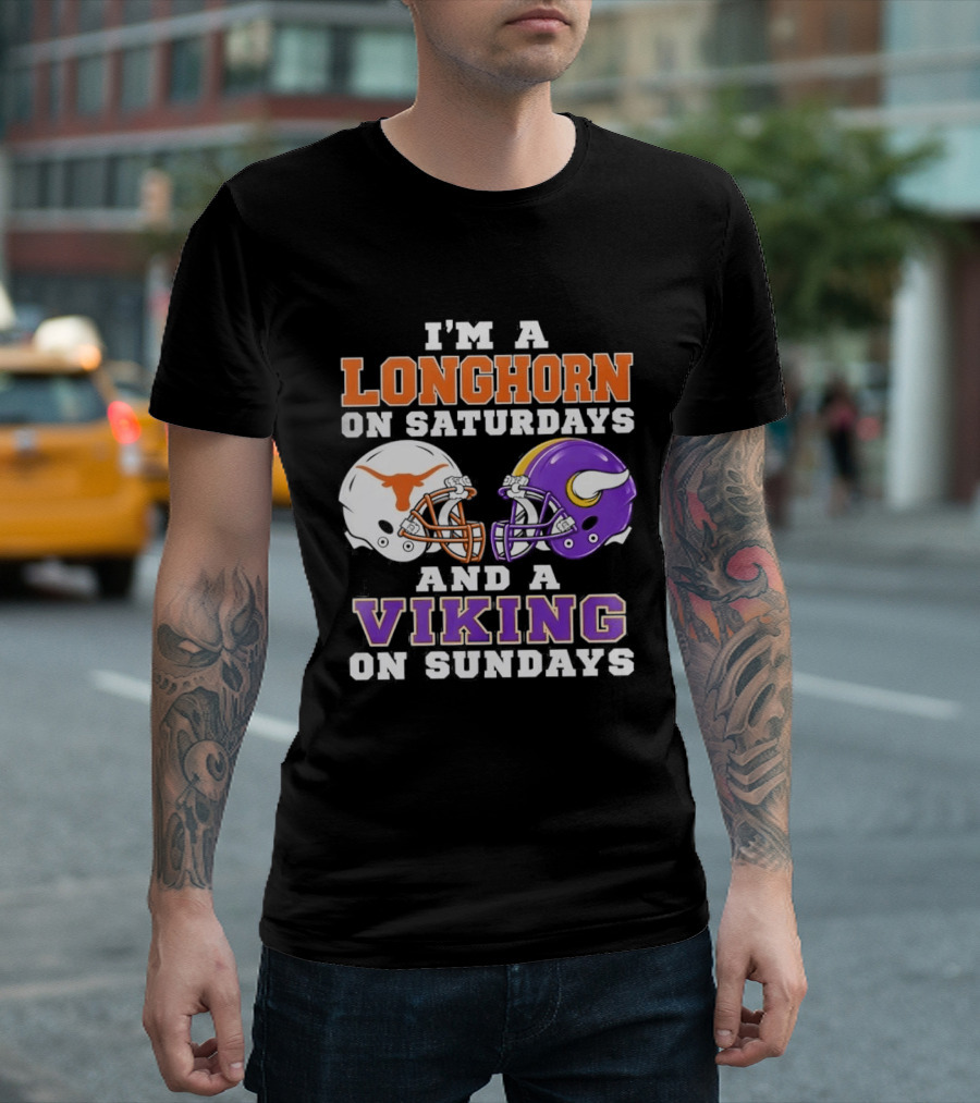 I'm A Longhorn On Saturdays And A Viking On Sundays Football Helmets T-Shirt