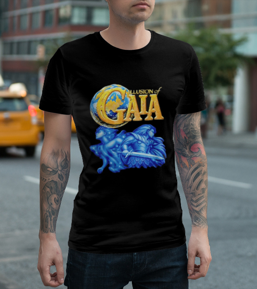 Illusion Of Gaia Earth Globe Blue Figures Sword T-Shirt