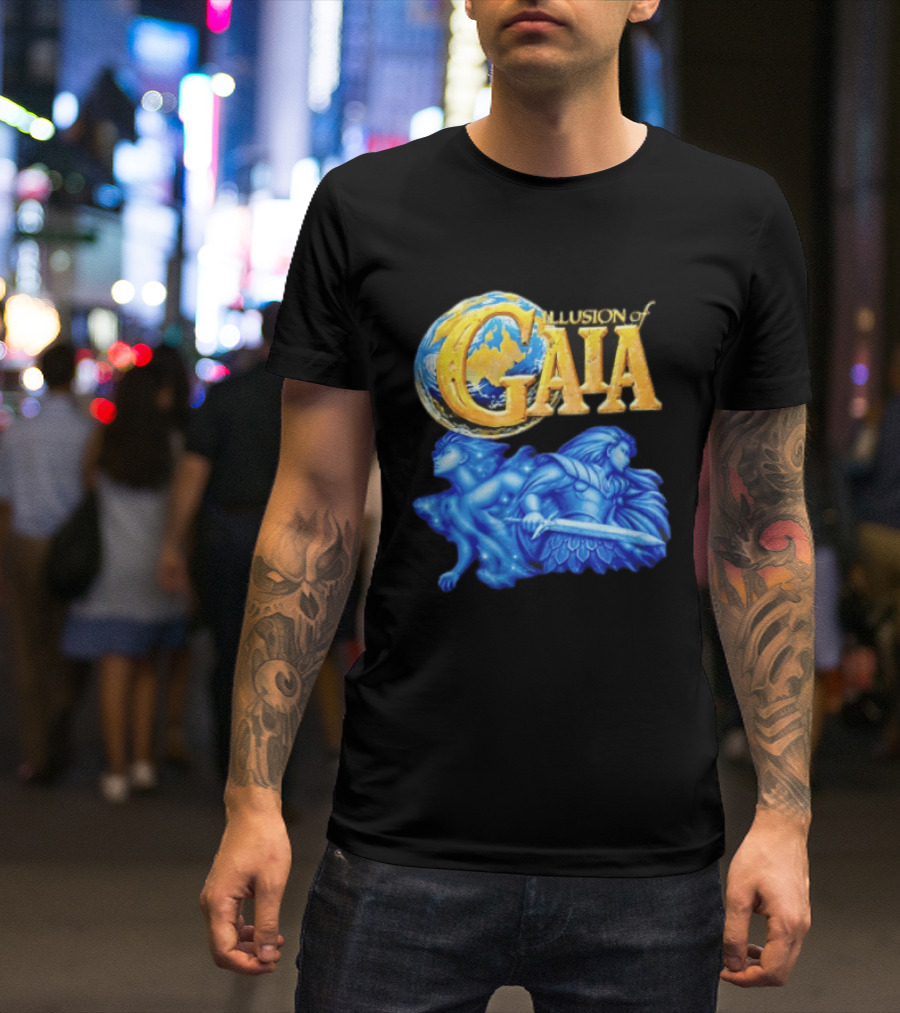 Illusion Of Gaia Earth Globe Blue Figures Sword T-Shirt