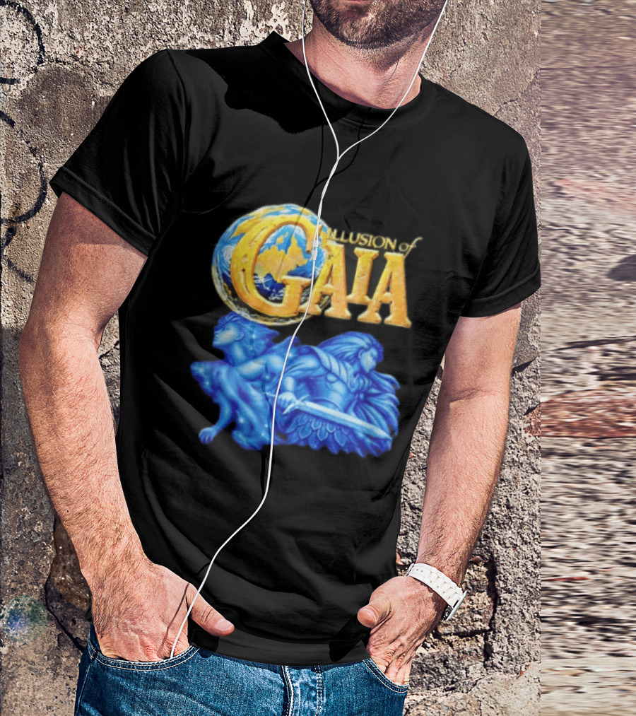 Illusion Of Gaia Earth Globe Blue Figures Sword T-Shirt