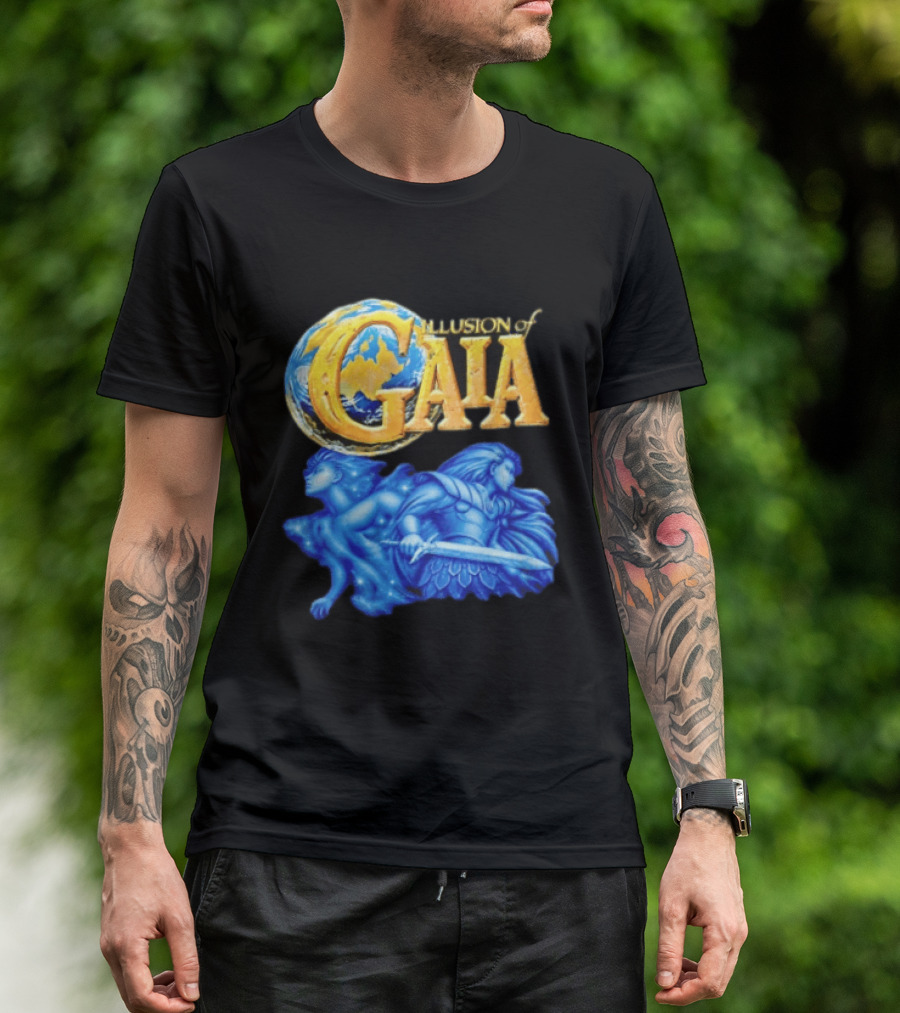 Illusion Of Gaia Earth Globe Blue Figures Sword T-Shirt