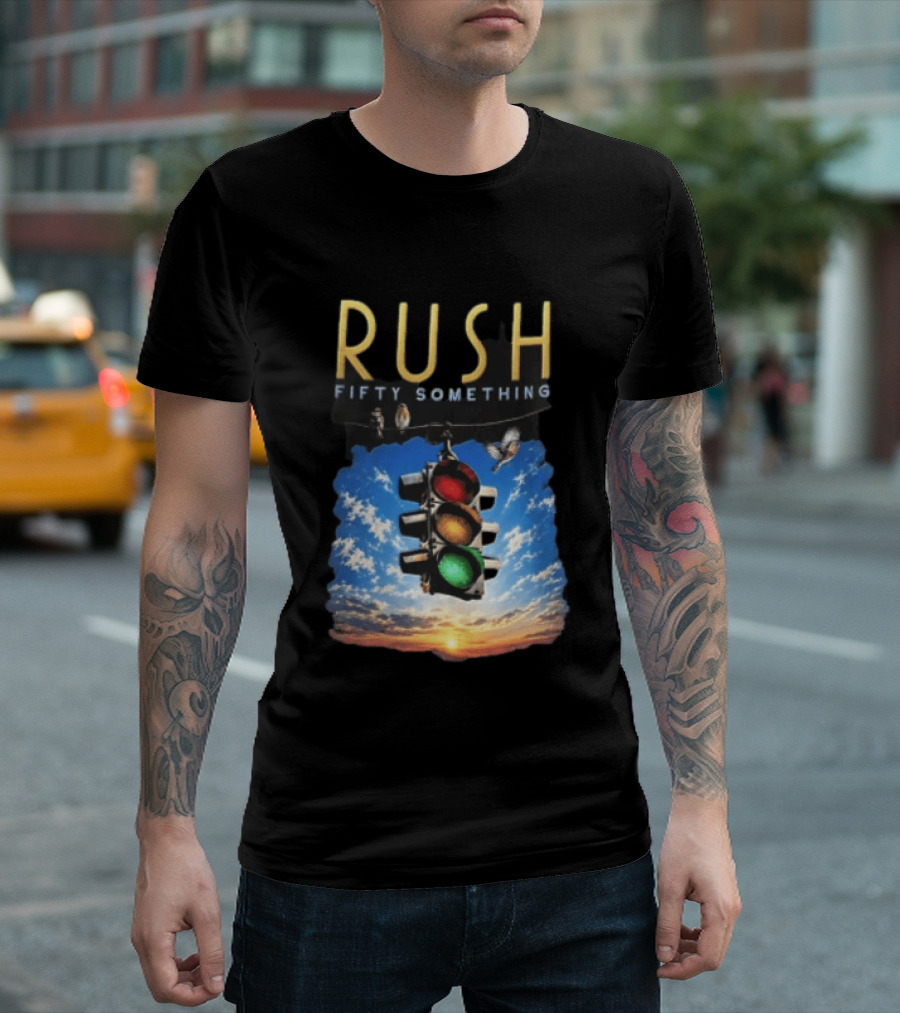 Rush Fifty Something Traffic Light Birds Blue Sky Sunset T-Shirt