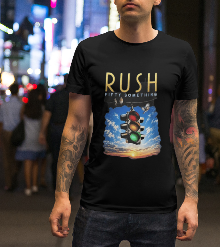 Rush Fifty Something Traffic Light Birds Blue Sky Sunset T-Shirt