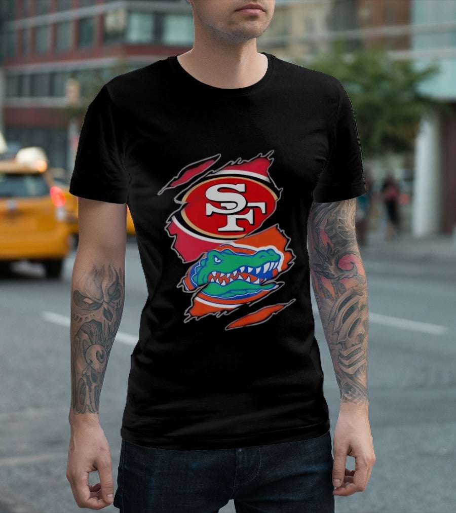 San Francisco 49ers SF Florida Gators Alligator Torn Fabric Football NFL NCAA T-Shirt