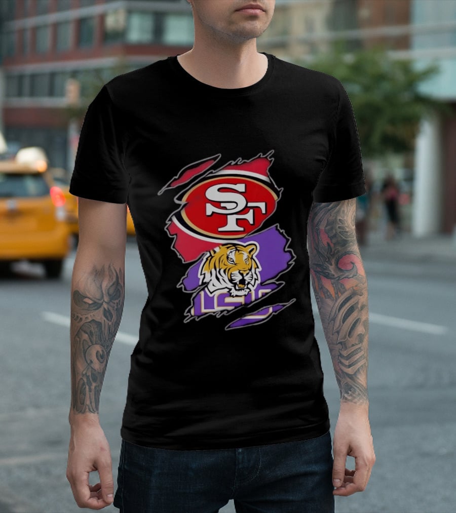 San Francisco 49ers SF And LSU Tigers Tiger Distressed T-Shirt