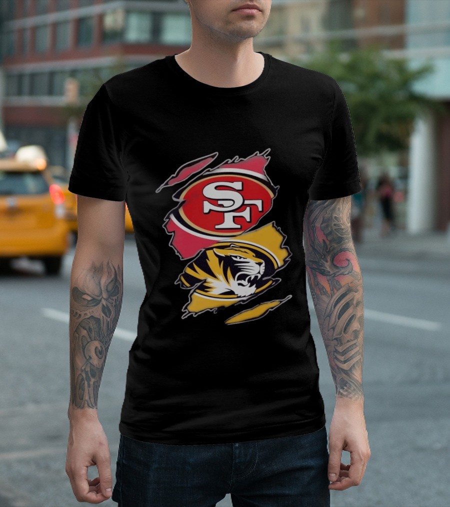 San Francisco 49ers Missouri Tigers Distressed Logo Rip Claw Marks T-Shirt