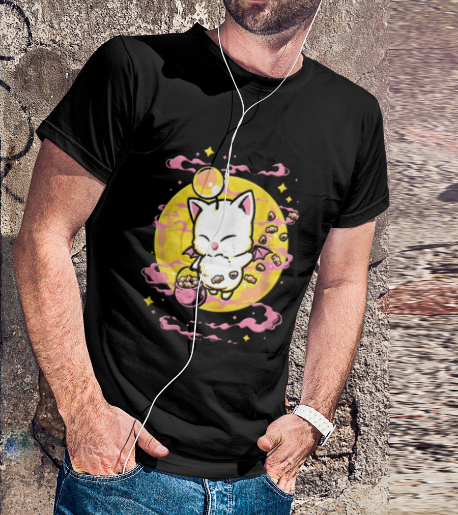 Moogle Cute Character With Candy Bucket And Glowing Yellow T-Shirt