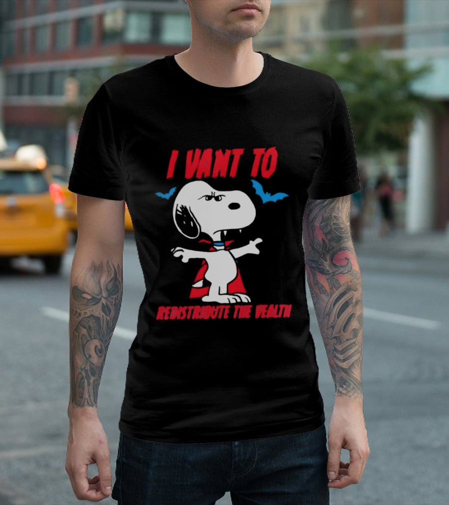 Snoopy I Vant To Redistribute The Wealth Vampire Cape And Bats T-Shirt