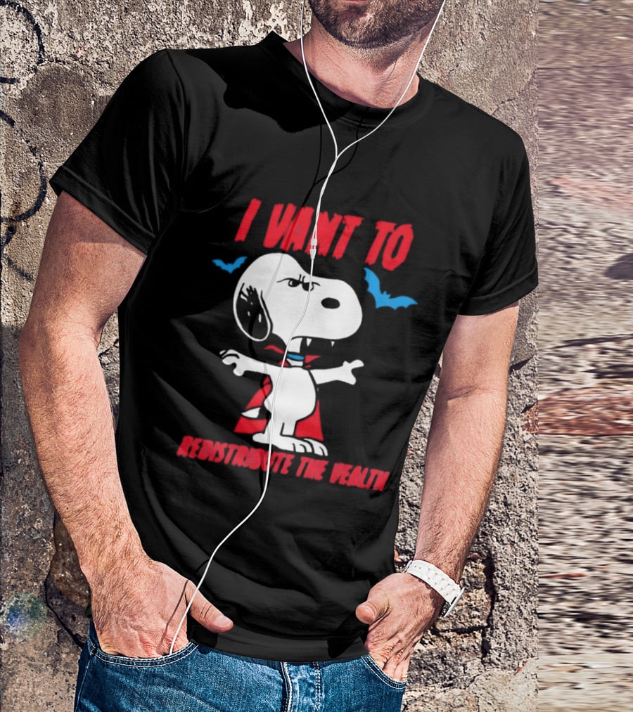 Snoopy I Vant To Redistribute The Wealth Vampire Cape And Bats T-Shirt