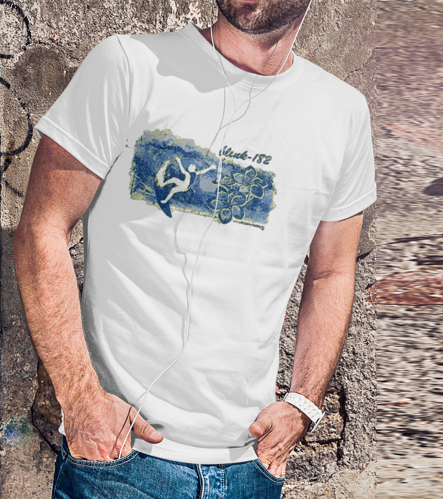 Blink 182 Surfer With Floral Wave T-Shirt