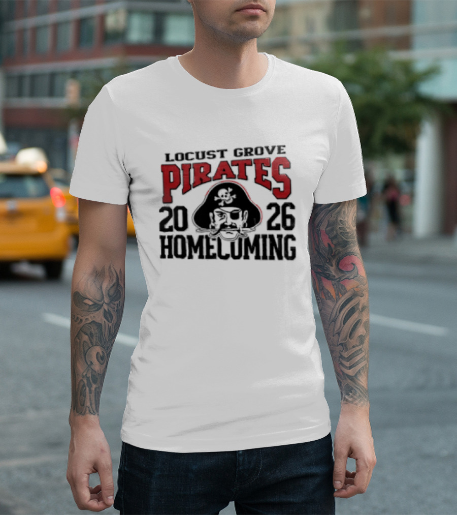 Locust Grove Pirates 2026 Homecoming Pirate Skull Eyepatch Sword T-Shirt