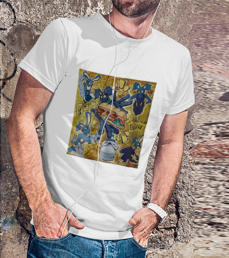 Shadow Bun Blue Rabbit Characters With Sandwich And Stevobeni T-Shirt