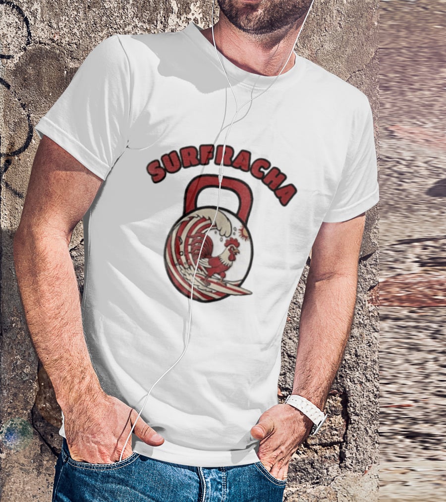 Surfracha Rooster Surfing Wave Kettlebell Sun Adventure T-Shirt