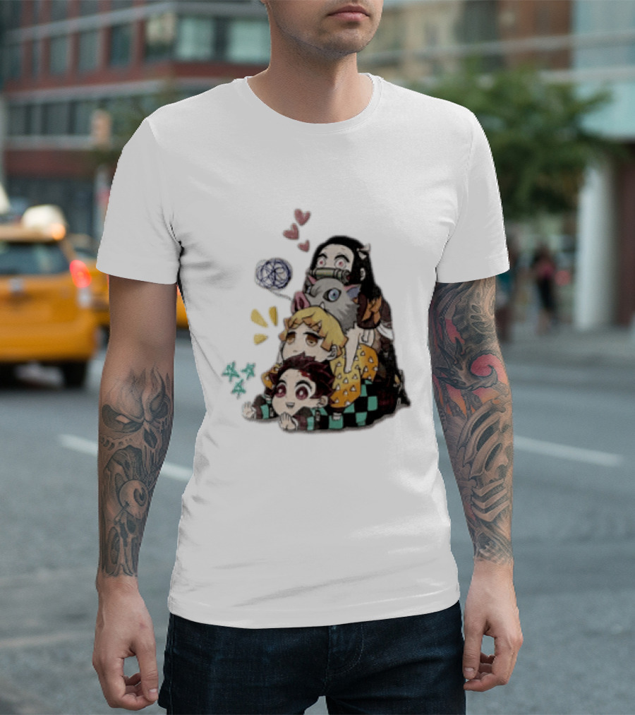 Tanjiro Kamado Zenitsu Agatsuma Inosuke Hashibira Nezuko Hearts Demon Slayer T-Shirt