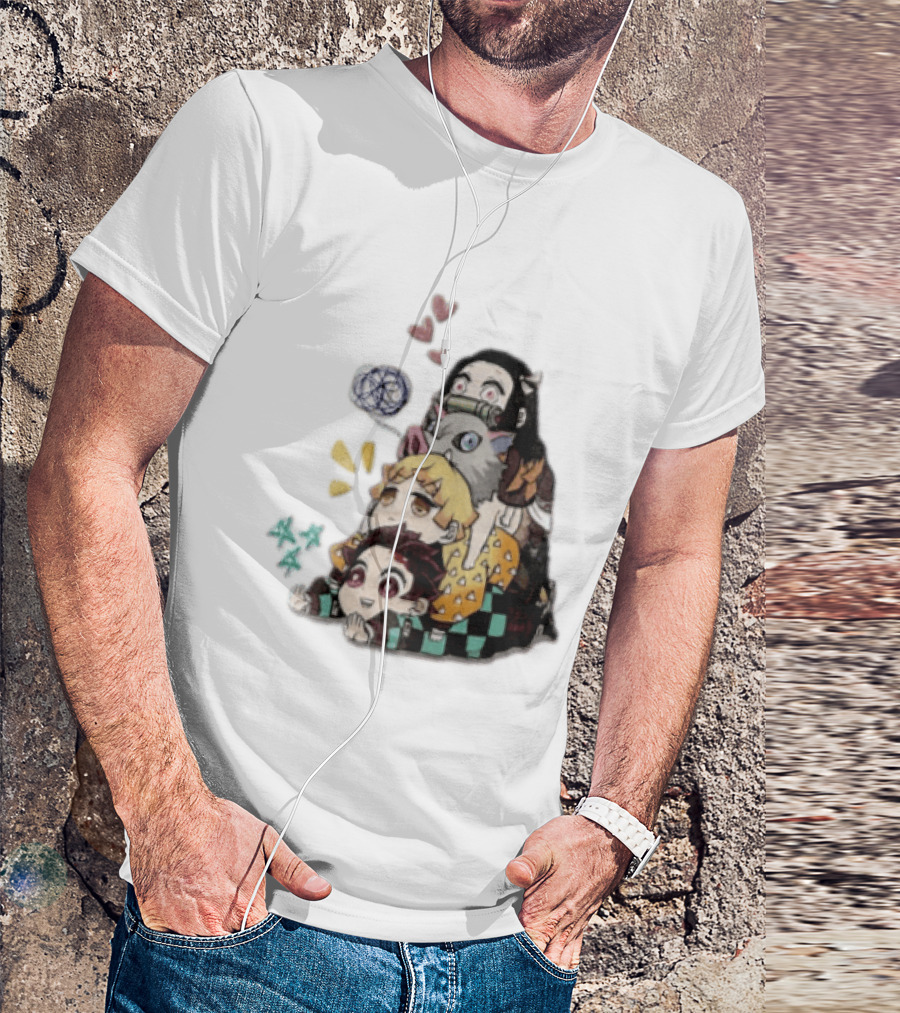 Tanjiro Kamado Zenitsu Agatsuma Inosuke Hashibira Nezuko Hearts Demon Slayer T-Shirt