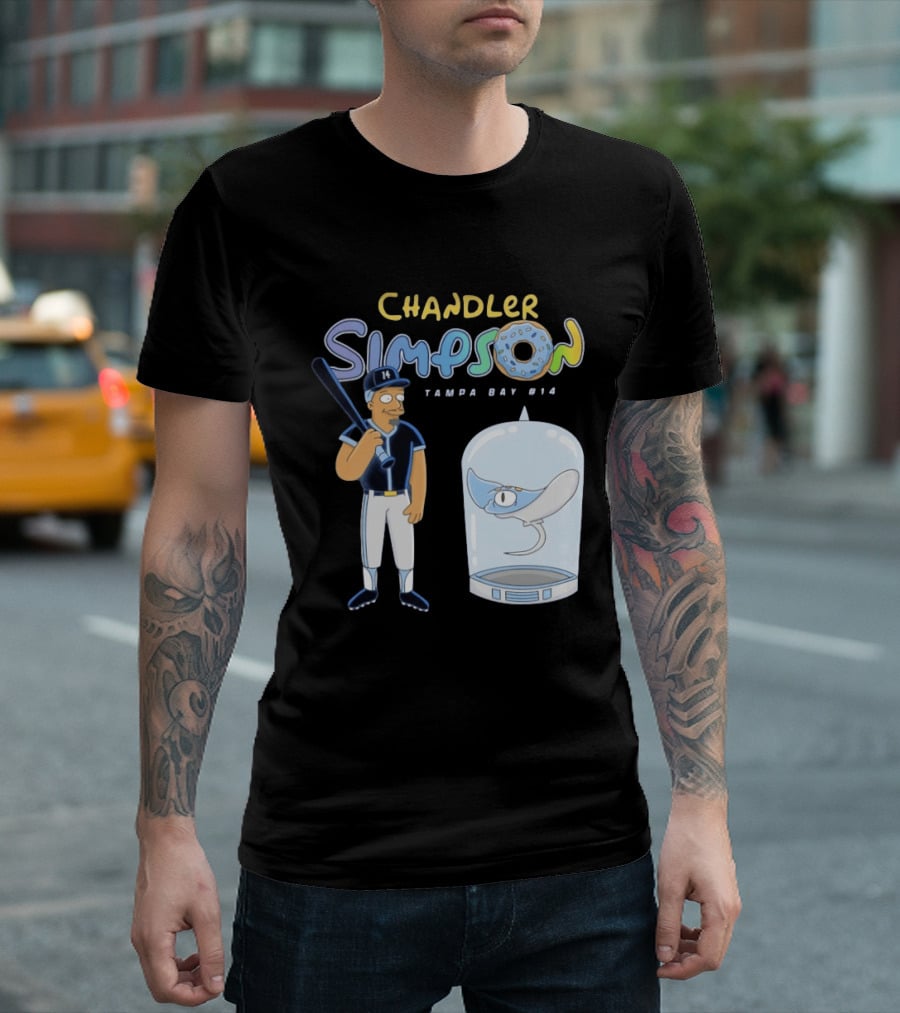 Chandler Simpson Tampa Bay Rays Cartoon Character #14 With Baseball Bat And Manta Ray T-Shirt